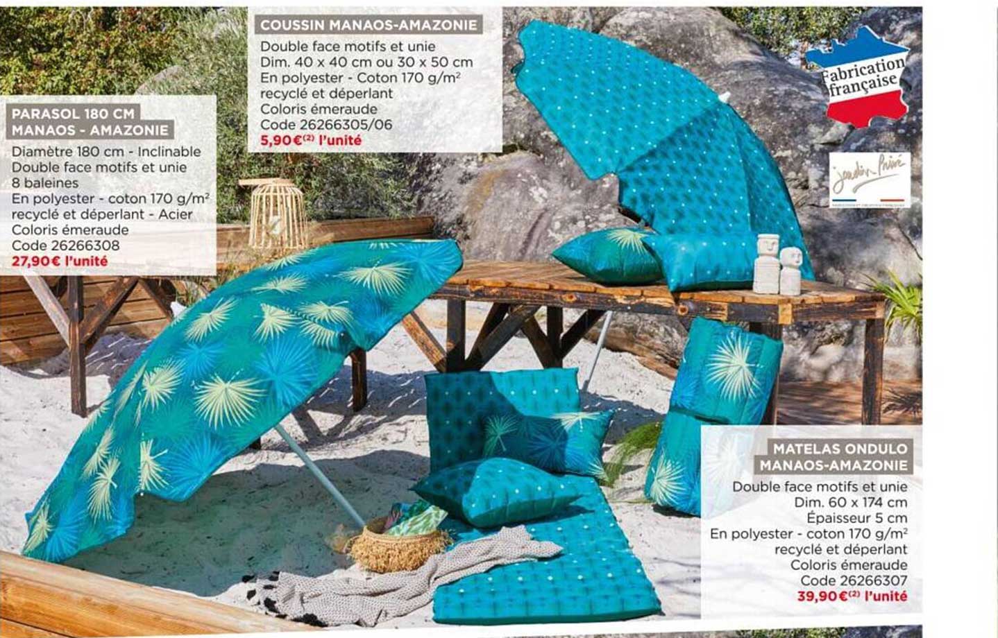 Coussin Manaos-amazonie, Parasol 180 Cm Manaos - Amazonie, Matelas Ondulo Manaos - Amazonie