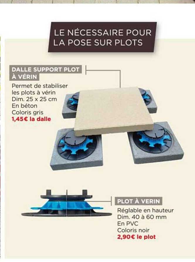 dalle support plot à vérin, plot à verin