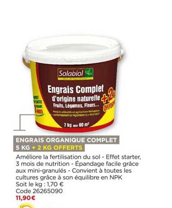 engrais organique complet 5kg solabiol + 2 kg offerts
