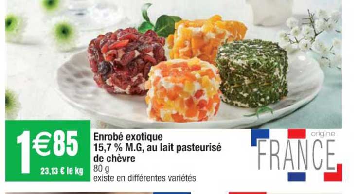 enrobé exotique 15,7% m.g. au lait pasteurisé de chèvre