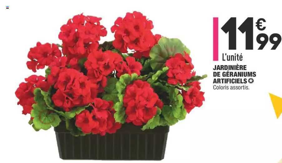 jardinière de géraniums artificiels