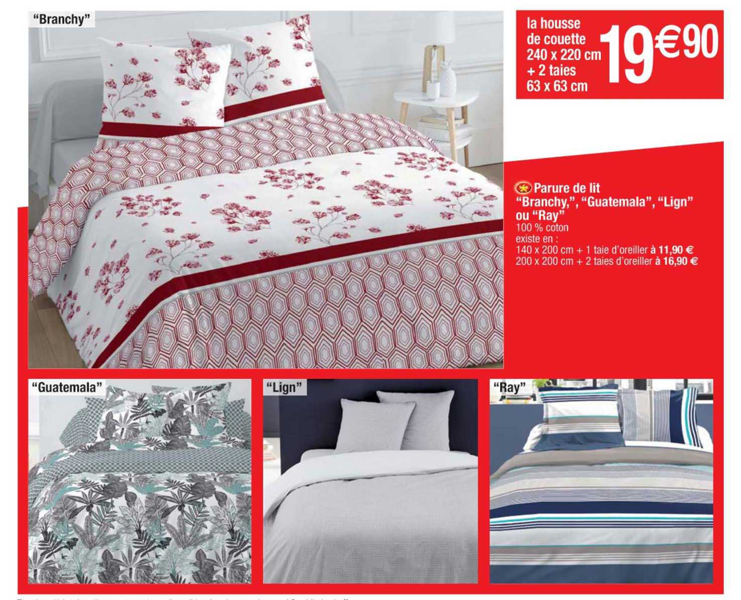 la housse de couette 240 x 220 cm + 2 taie 63 x 63 cm, parure de lit "branchy" , "guatemala", "lign" ou "ray"