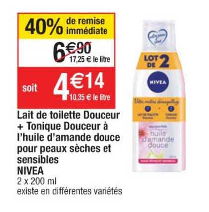 Lait De Toilette Douceur + Tonique Douceur à L'huile  D'amande Douce Pour Peaux Sèches Et Sensibles Nivea