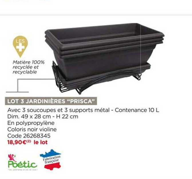 lot 3lot 3 jardinières "prisca"