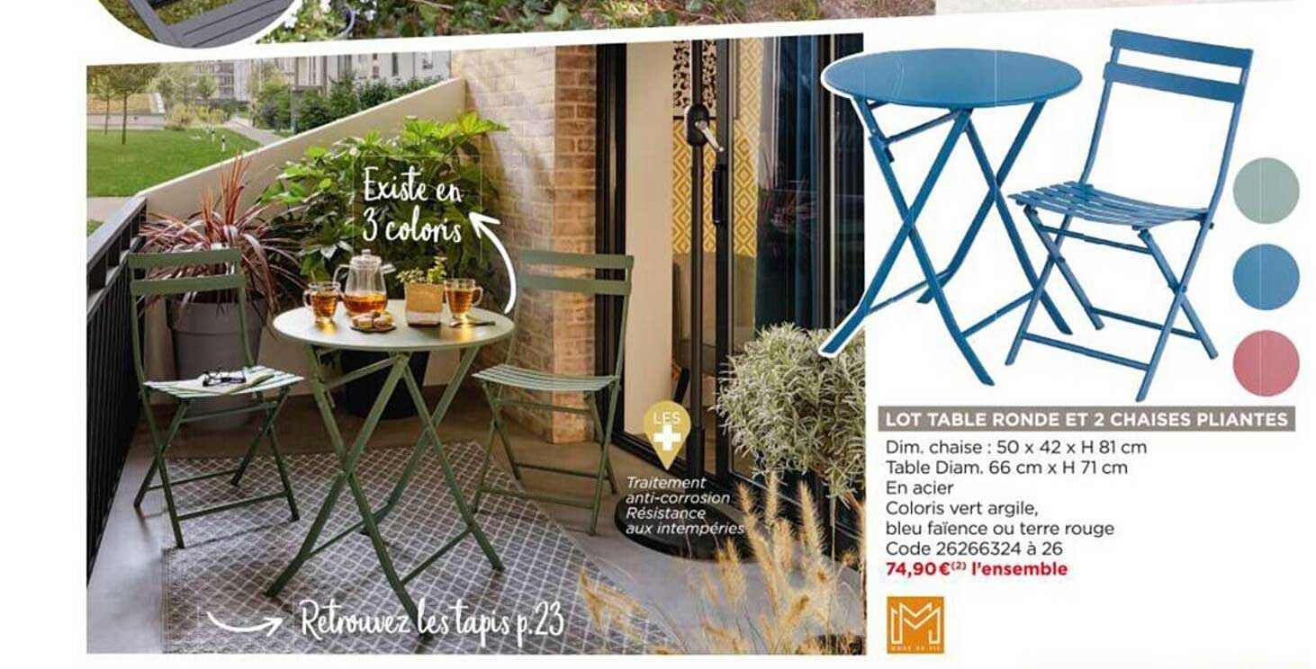 Lot Table Ronde Et 2 Chaises Pliantes