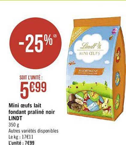 Mini Oeufs Lait Fondant Praliné Noir Lindt