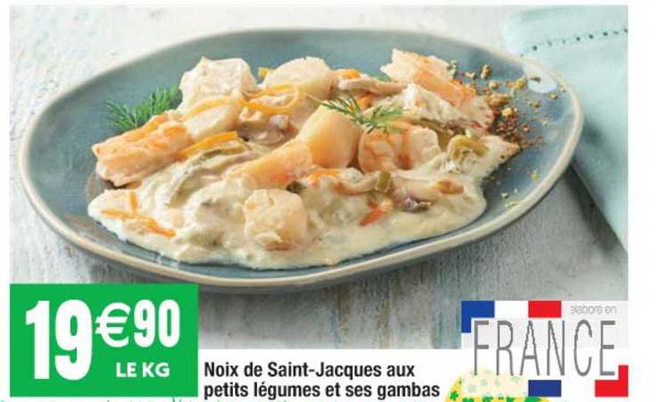 noix de saint-jacques aux petits légumes et ses gambas