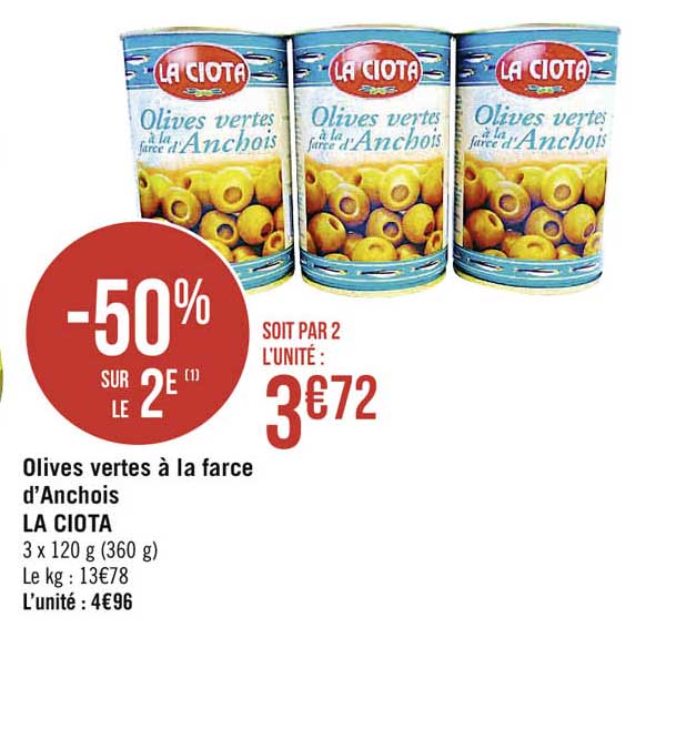 olives vertes à la farce d'anchois la cioto