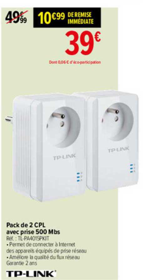 pack de 2 cpl avec prise 500 mbs tp-link