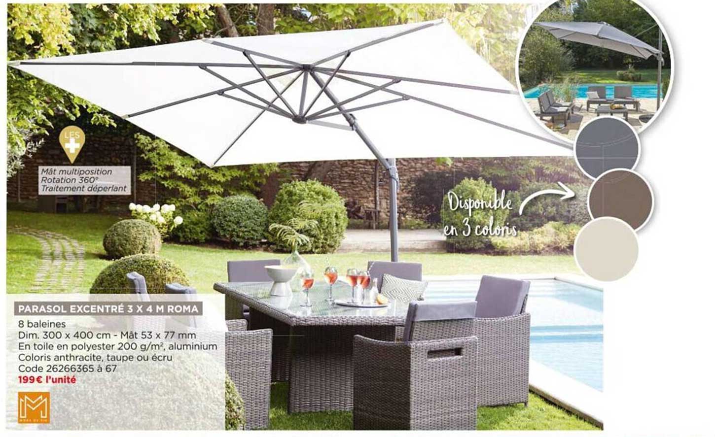 parasol excentré 3 x 4 m roma