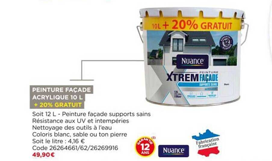 Peinture Façade Acrylique 10 L Nuance + 20% Gratuit