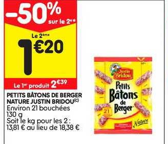 petits bâtons de berger nature justin bridou
