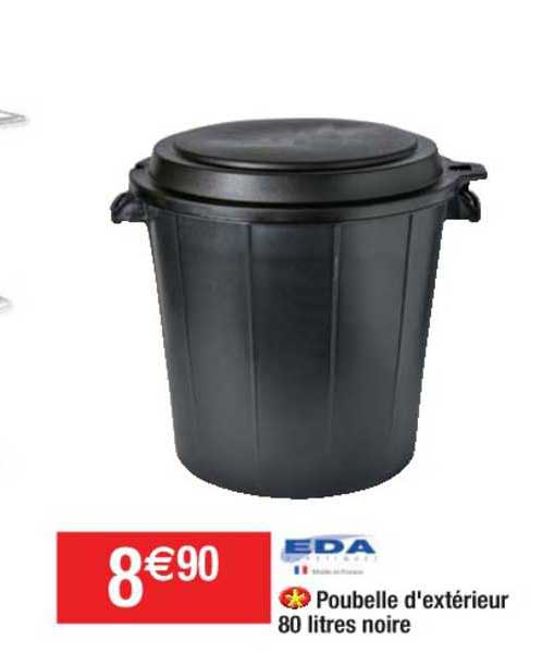 poubelle d'extérieur 80 litres noire eda