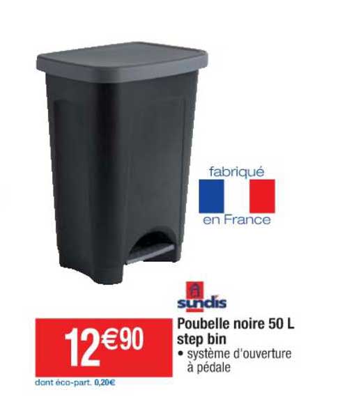 poubelle noir 50 l step bin sundis