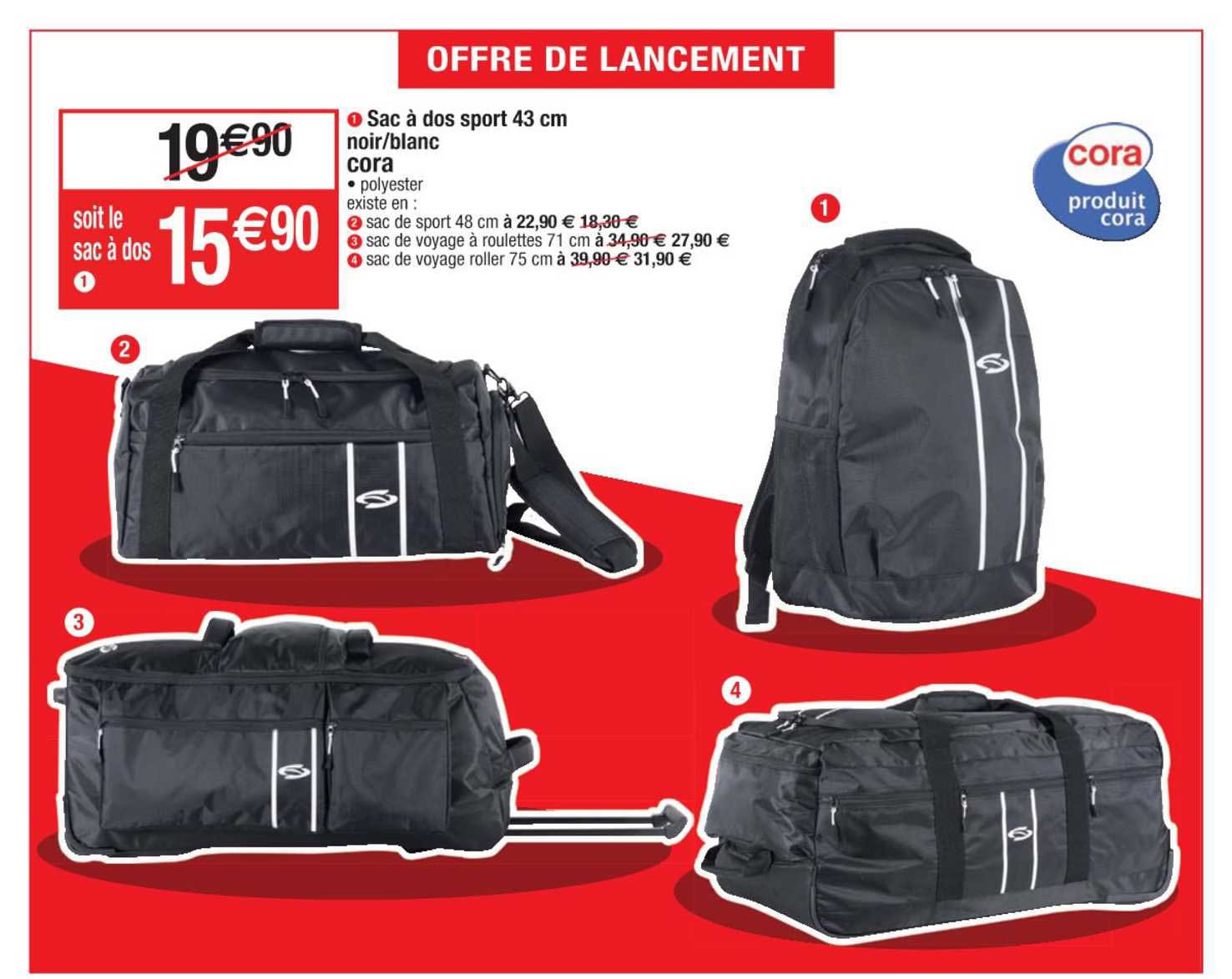 sac à dos 43 cm noir-blanc cora