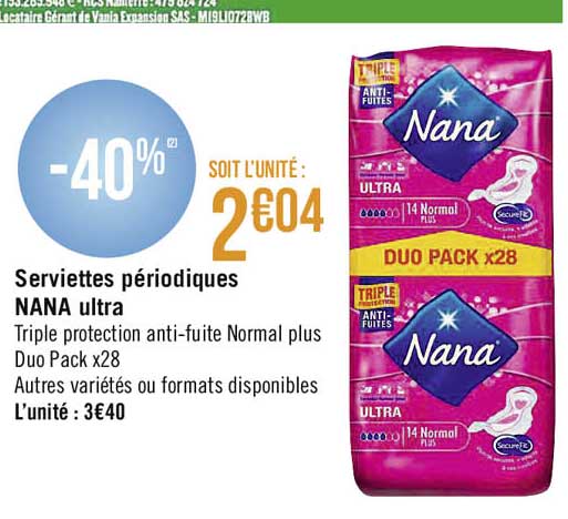 serviettes périodiques nana ultra