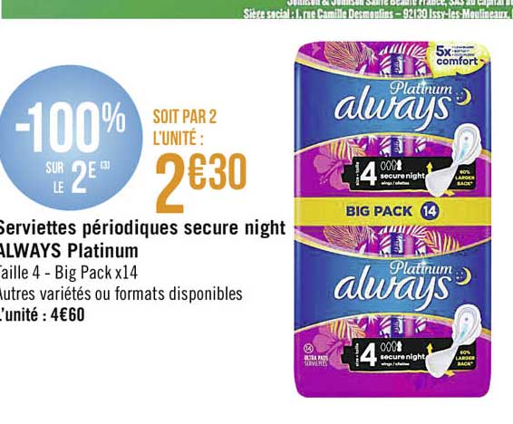 serviettes périodiques secure night always platinum