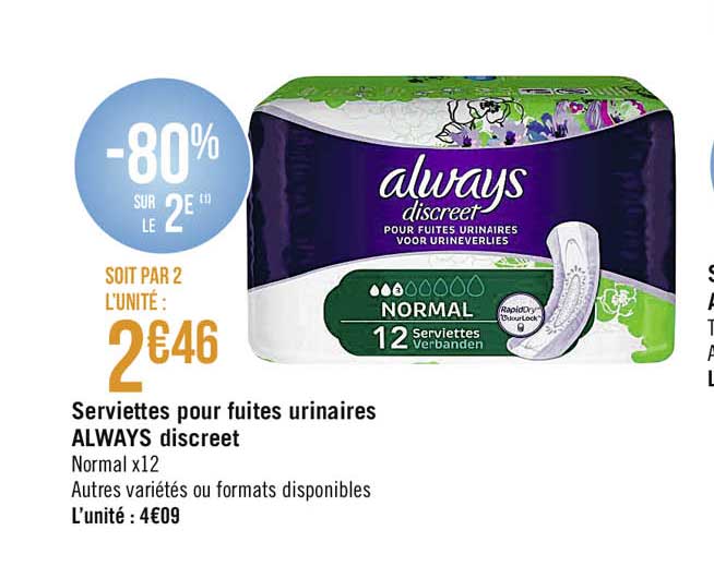serviettes pour fuites urinaires always discreet
