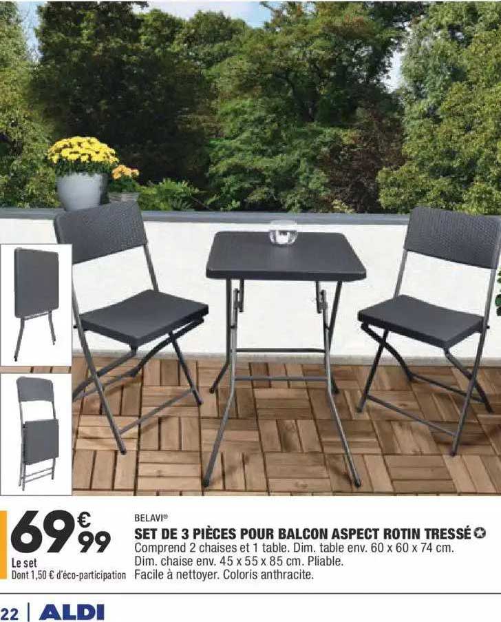 set de 3 pièces pour balcon aspect rotin tressé belavi