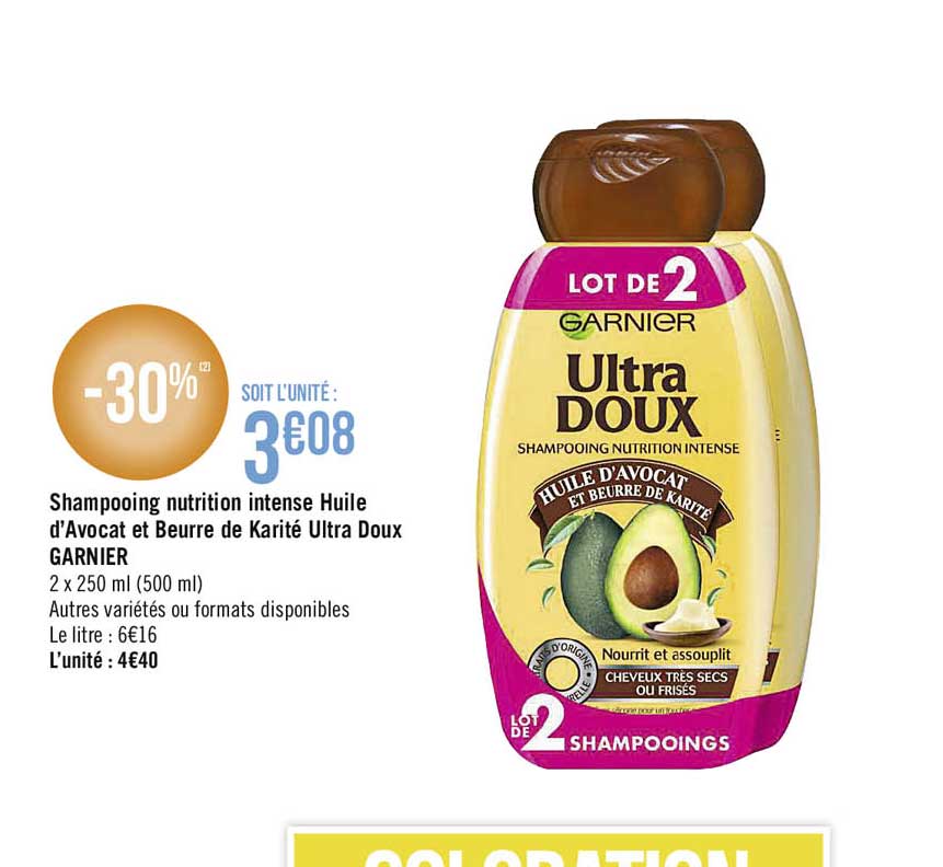Shampooing Nutrition Intense Huile D'avocat Et Beurre De Karité Ultra Doux Garnier