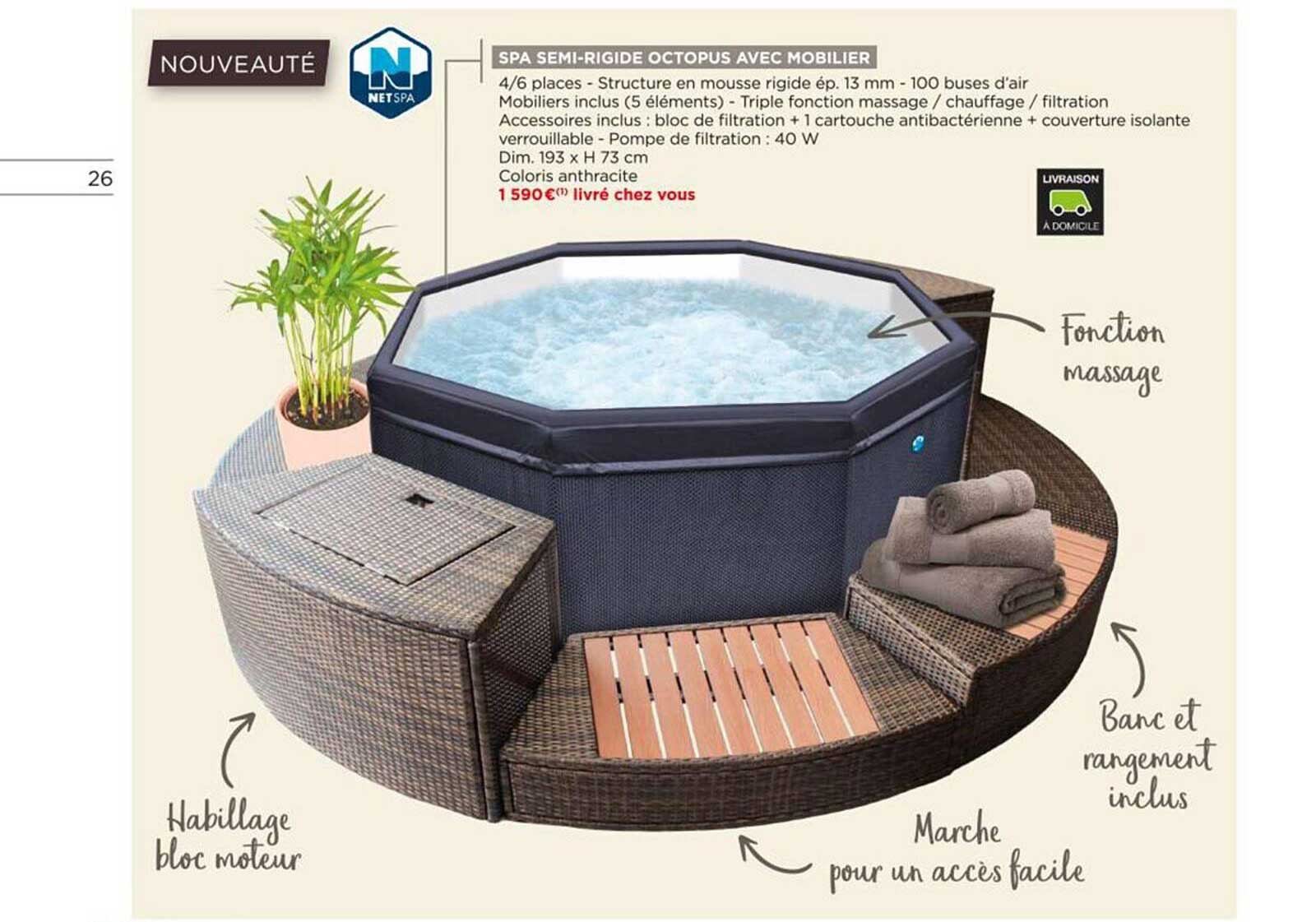 spa semi-rigide octopus avec mobilier