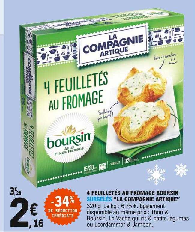 4 feuilletés au fromage boursin surgelées "la compagnie artique"