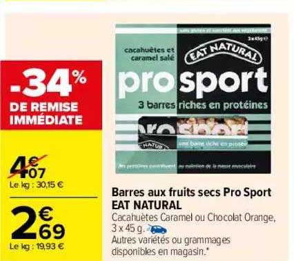 barres aux fruits secs pro sport eat natural