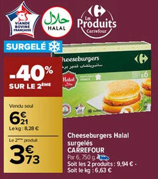 Cheeseburgers Halal Surgelés Carrefour