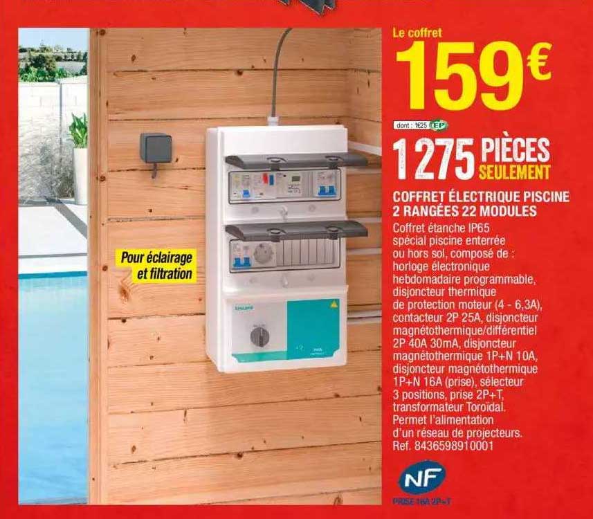 coffret électrique piscine 2 rangées 22 modules