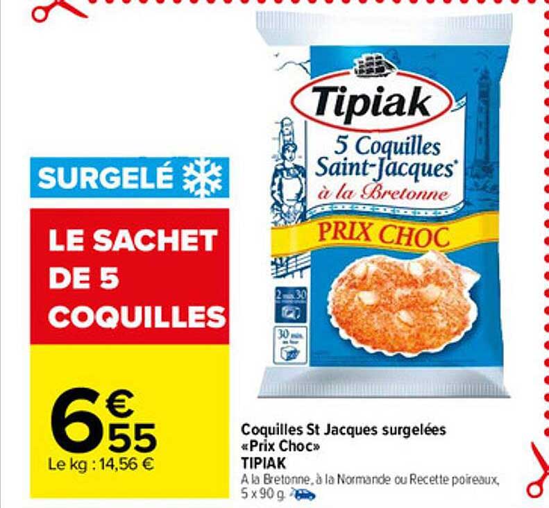 coquilles st jacques surgelées "prix choc" tipiak