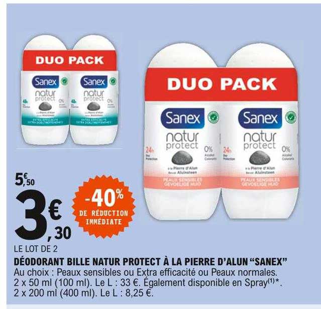 déodorant bille nature protect à la pierre d'alun "sanex"
