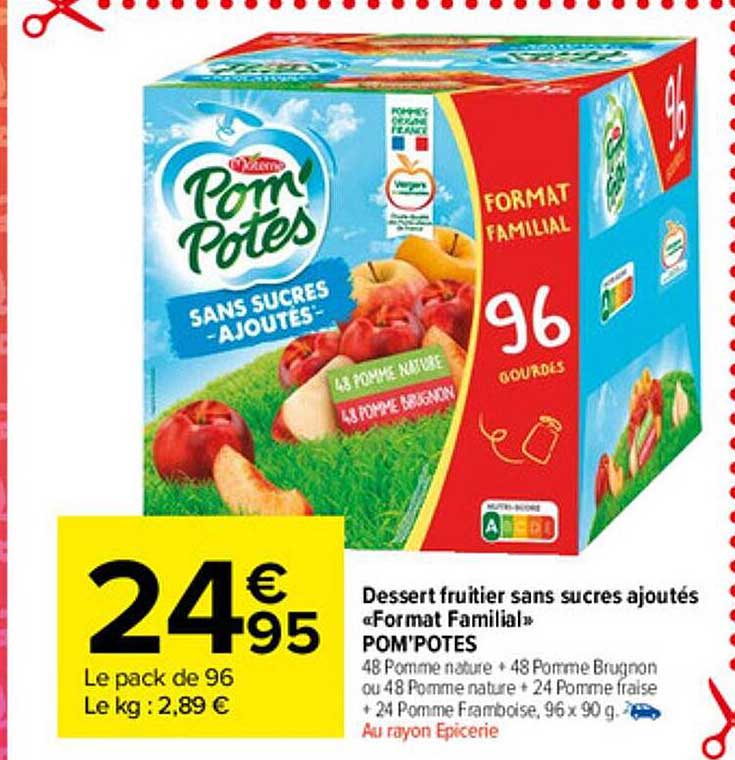 dessert fruitier sans sucres ajoutés "format familial" pom'potes