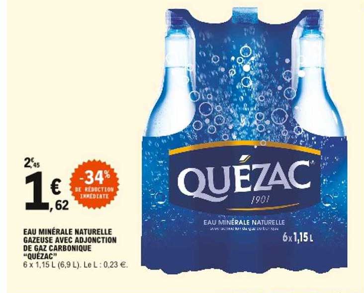 eau minérale naturelle gazeuse avec adjonction de gaz carbonique "quézac"