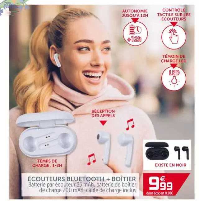écouteurs bluetooth + boîtier