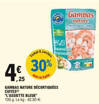 gambas nature décortiquées cuites "l'assiette bleue"