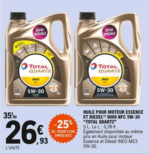 huile pour moteur essence et diesel 9000 nfc 5w-30 "total quartz"