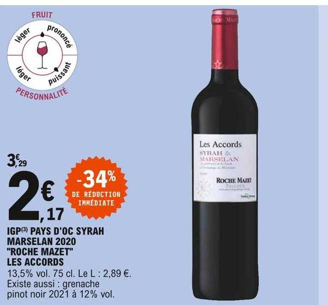 igp pays d'oc syrah marselan 2020 "roche mazet" les accords