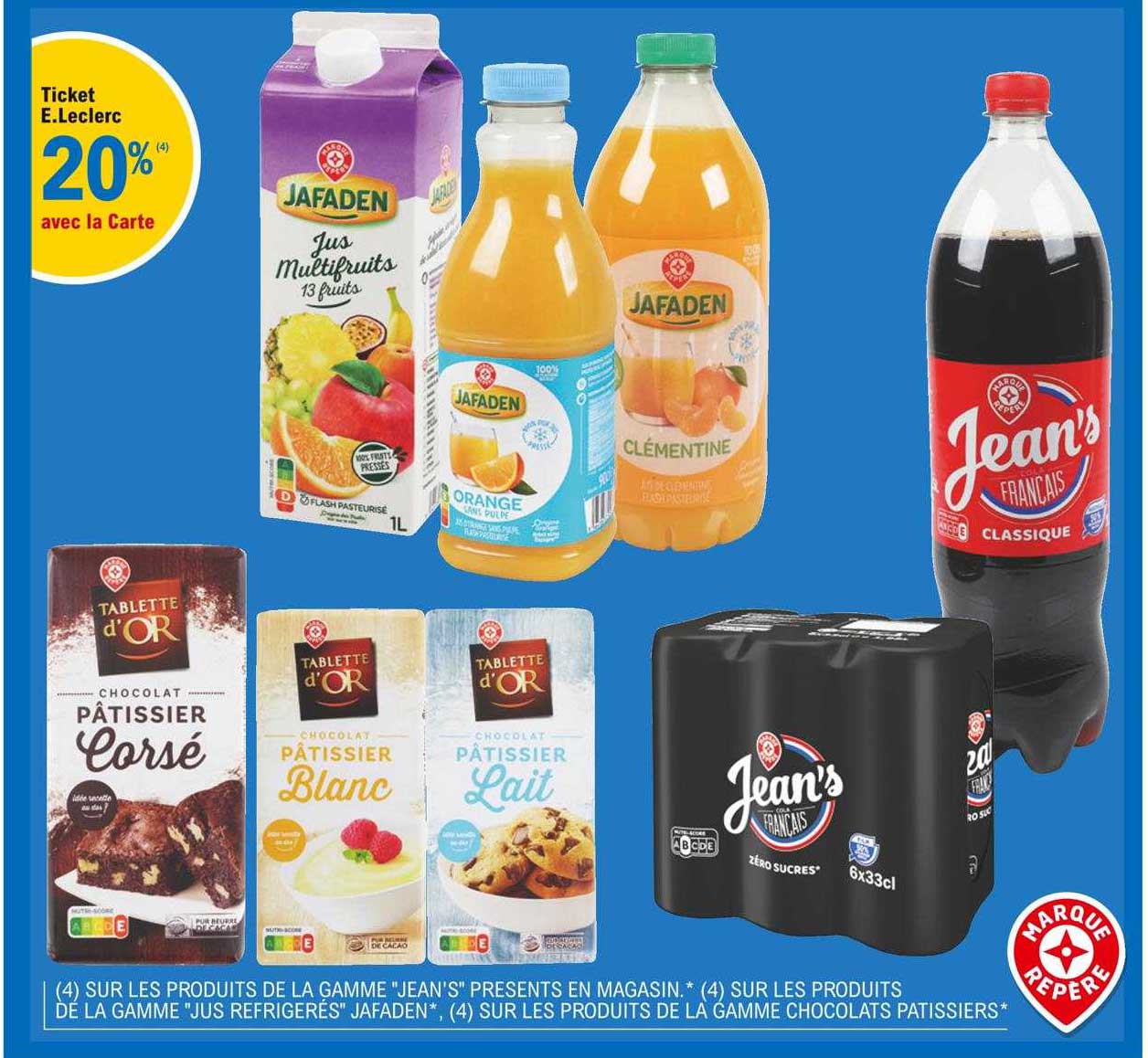 la gamme "jus réfrigérés "jafaden", la gamme chocolats pâtissiers