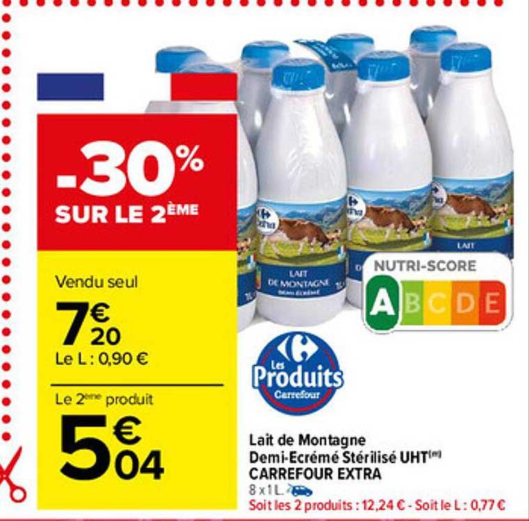 lait de montagne demi-écrémé stérilisé uht carrefour extra