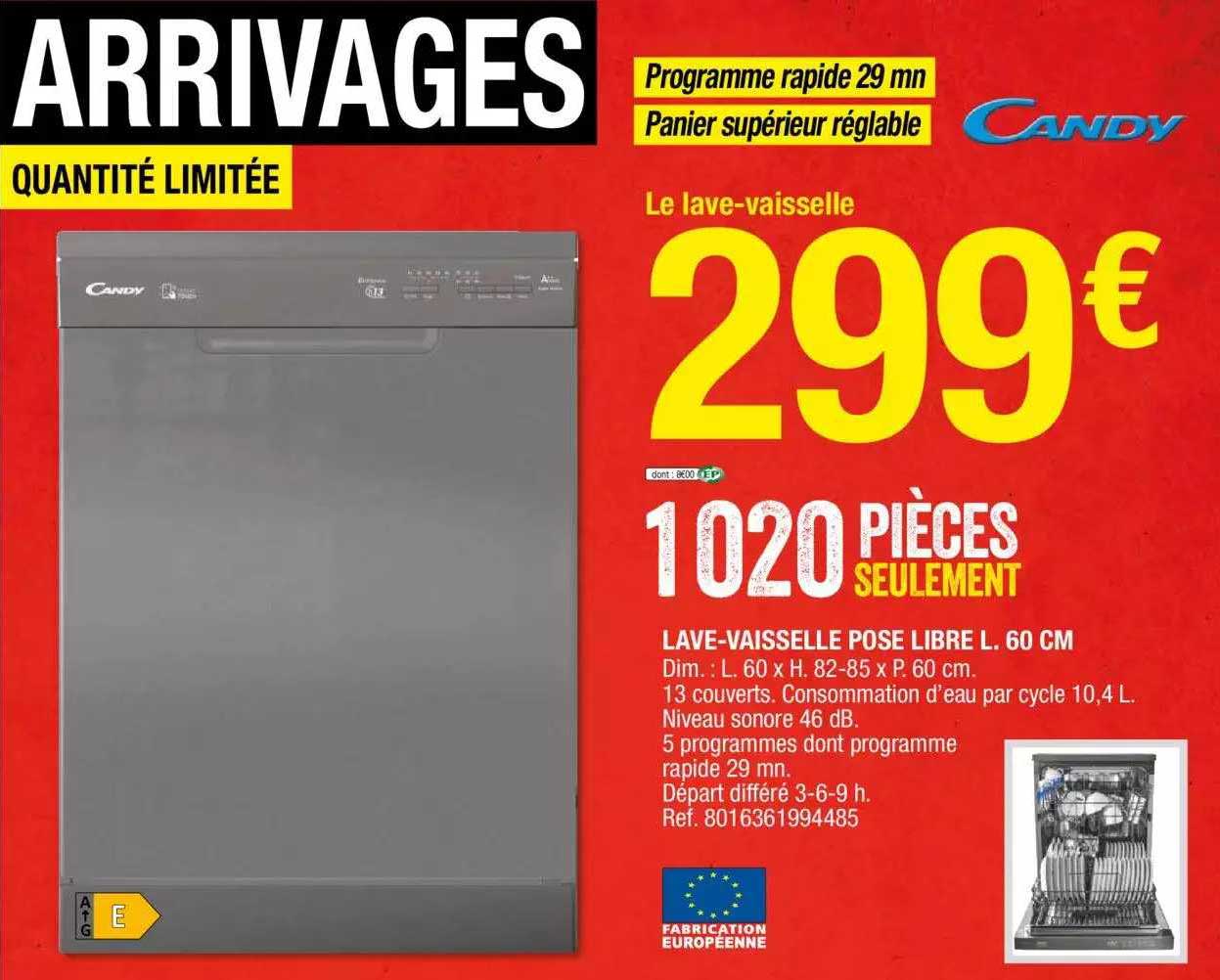 lave-vaisselle pose libre l. 60 cm candy