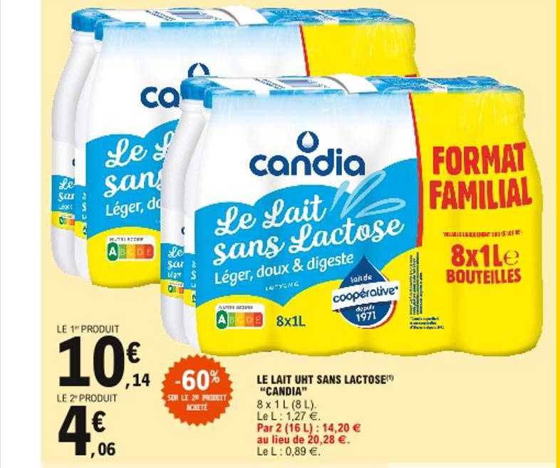 le lait uht sans lactose "candia"