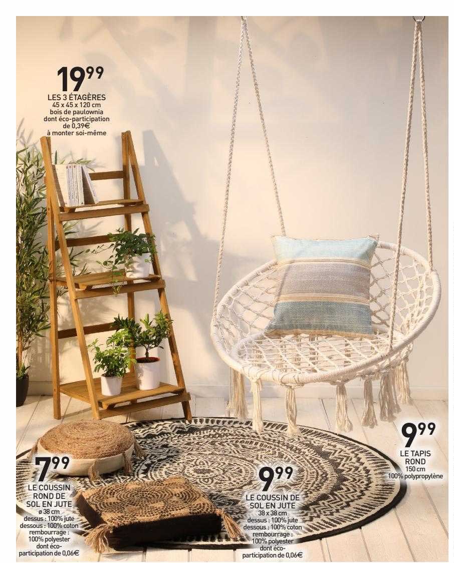 Les 3 étagères, Le Coussin Rond De Sol En Jute, Le Coussin De Sol En Jute, Le Tapis Rond