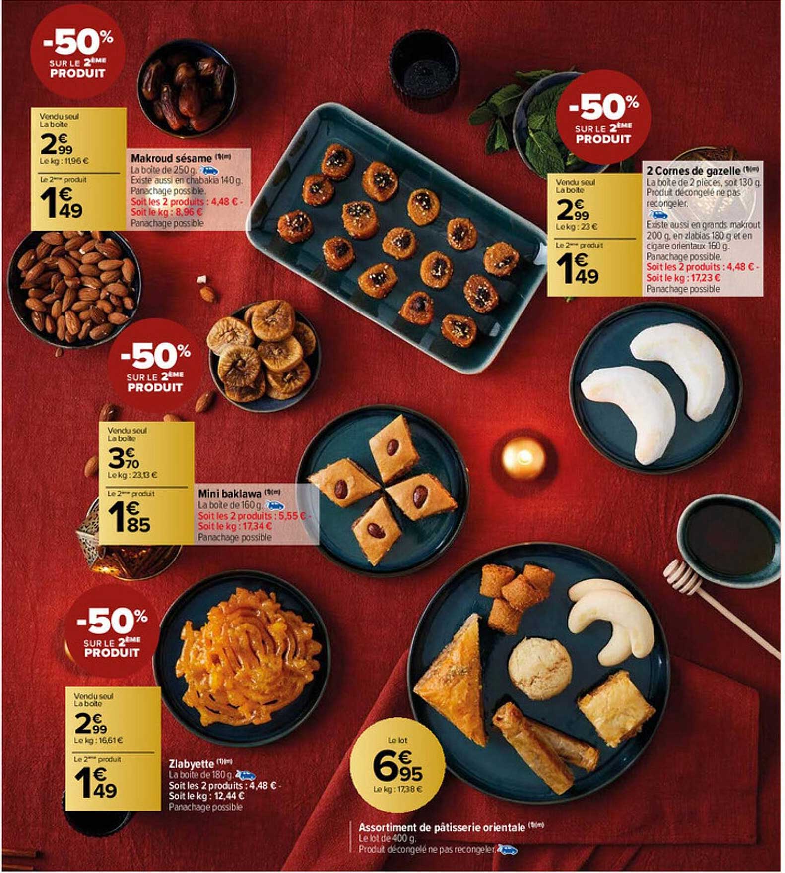 makroud sésame, 2 cornes de gazelle, mini baklawa, zlabyette, assortiment de pâtisserie orientale