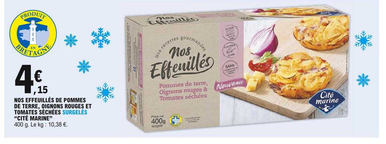 nos effeuillés de pommes de terre, oignons rouges et tomates séchées surgelés "cité marine"