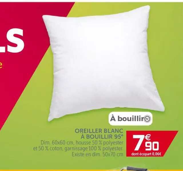 oreiller blanc à bouillir 95°