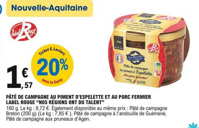 pâté de campagne au piment d'espelette et au porc fermier label rouge "nos régions ont du talent"