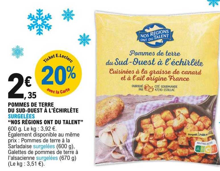 pommes de terre du sud-ouest à l'échirlète surgelées "nos régions ont du talent"