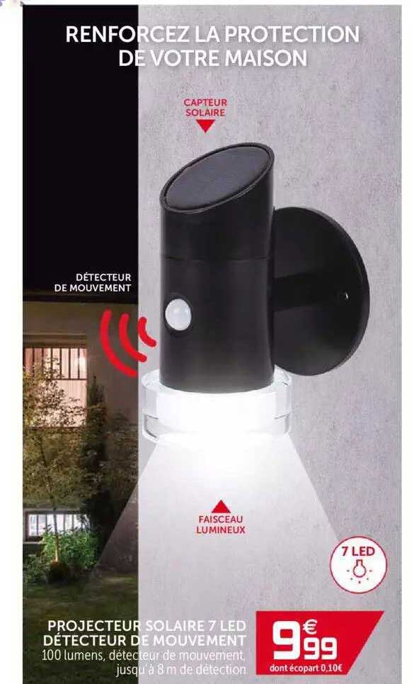 Projecteur Solaire 7 Led Détecteur De Mouvement