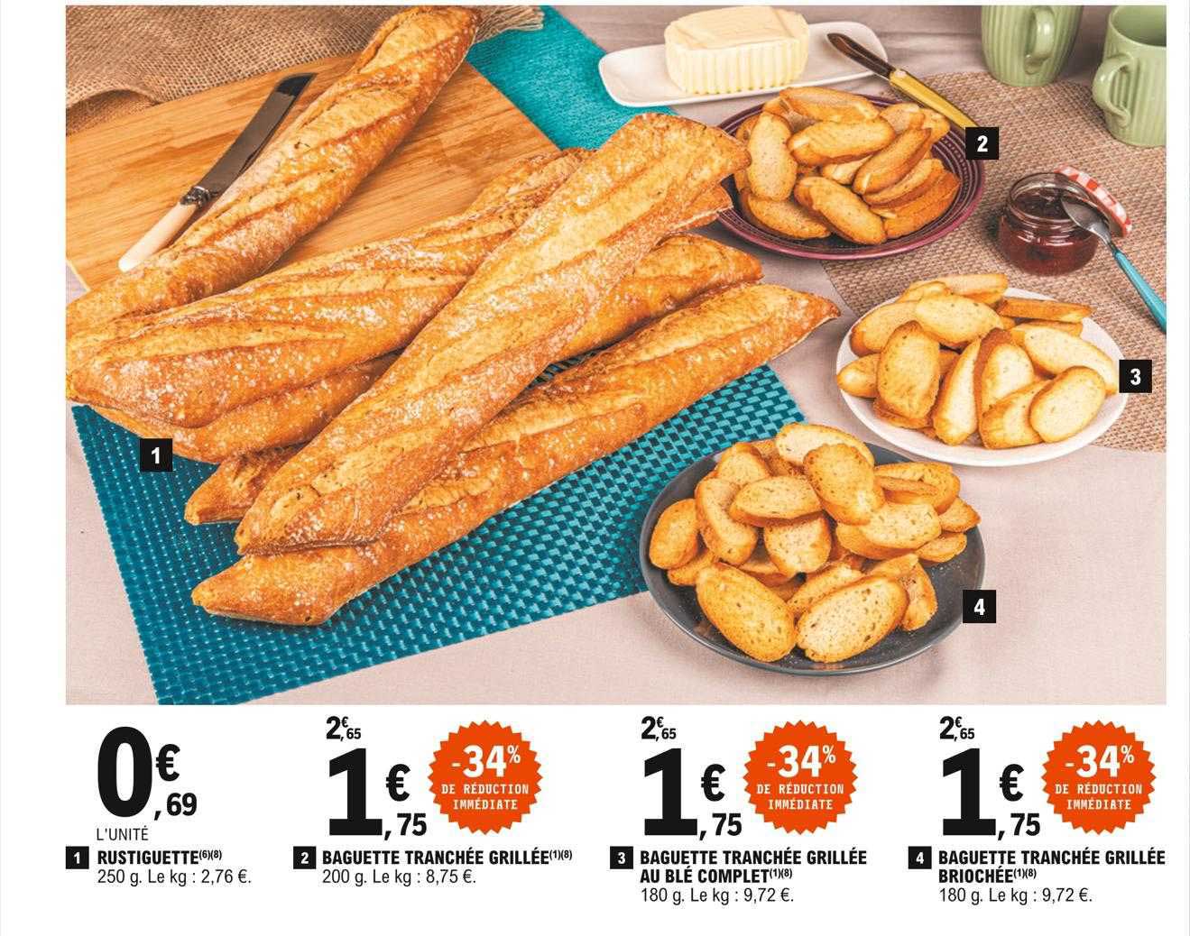 rustiguette, baguette tranchée grillée, baguette tranchée grillée au blé complet, baguette tranchée grillée briochée