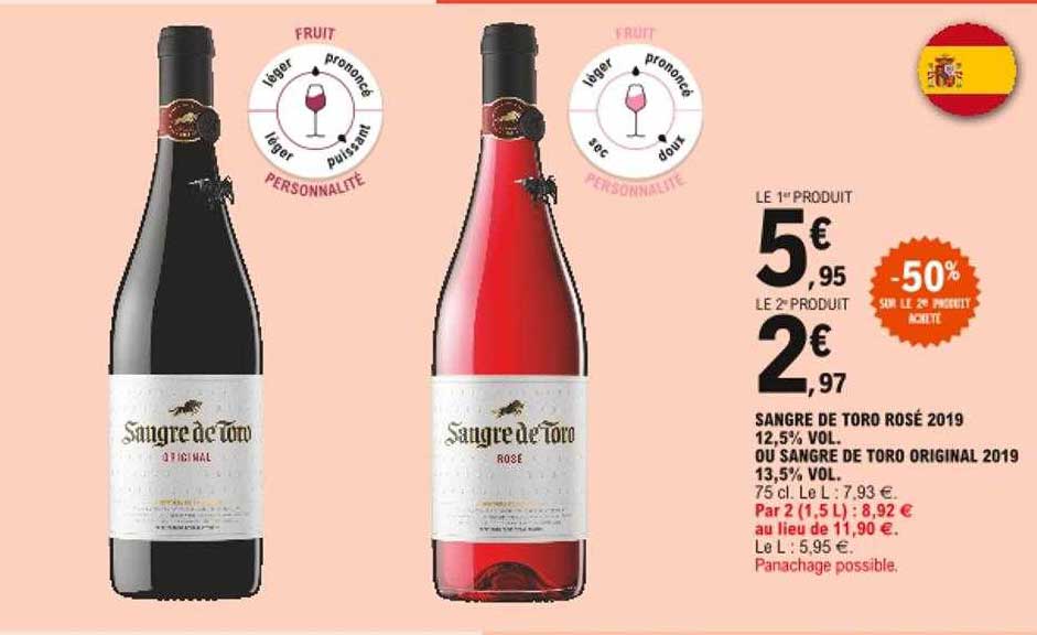 sangre de toro rosé 2019 12,5% vol. ou sangre de toro original 2019 13,5% vol.